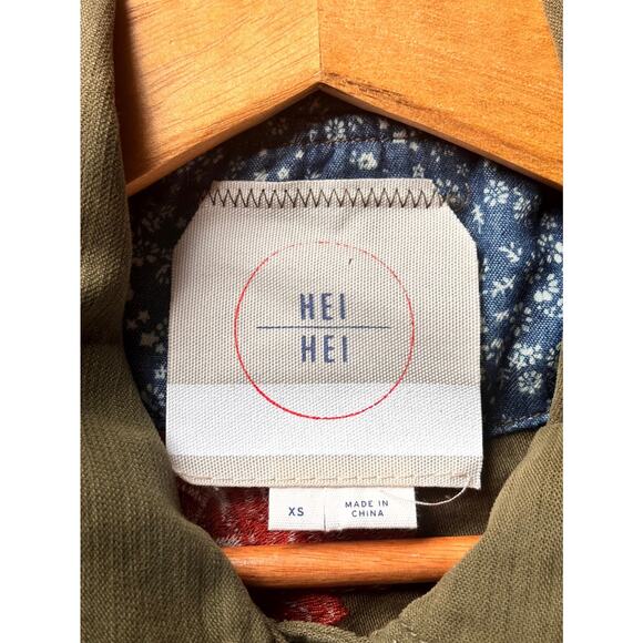 Anthropologie Hei Hei Utility Jacket XS Olive Green Floral Embroidered Boho Fall - Picture 12 of 13